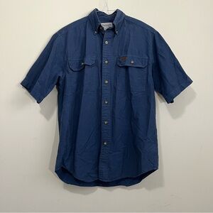 Carhartt Mens S Blue Short Sleeve Button Down Shirt Cotton Canvas Utility Work